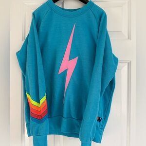 Aviator Nation Blue Sweatshirt with Pink Lightning Bolt